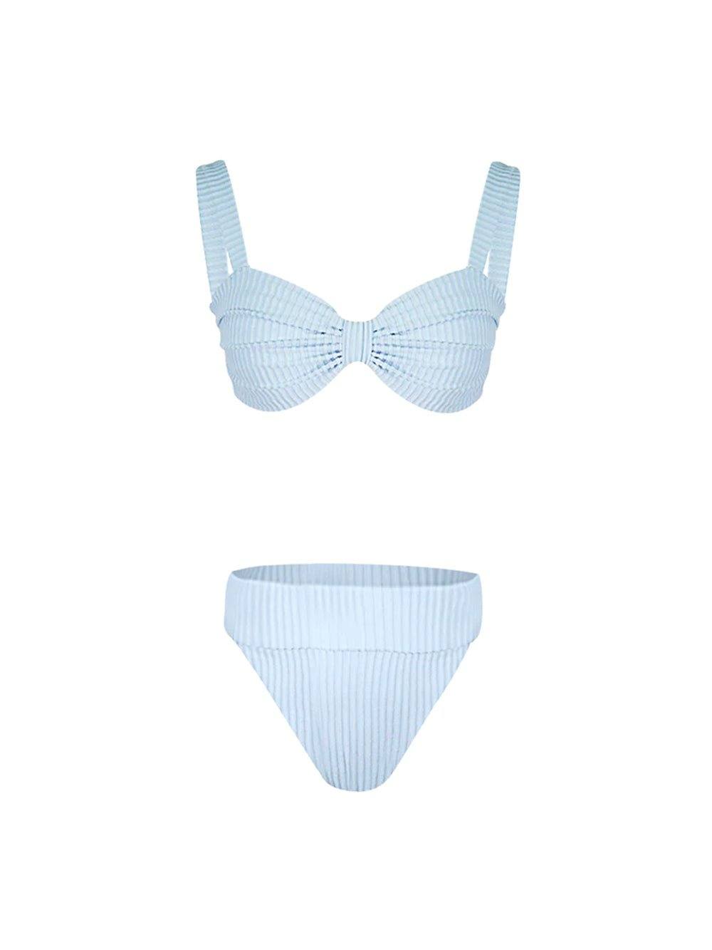 Fixed Thick Straps High Waist Bikini- Baby Blue - OCEAN MYSTERY