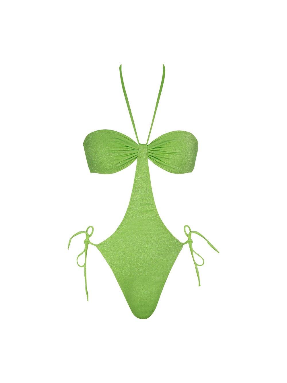 Halter Cut Out One Piece Swimsuit - Kelly Green - OCEAN MYSTERY