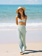 A Girl Wearing Mint Green Straight Casual Pants With Bikini Top - OCEAN MYSTERY