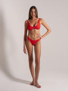 Ocean Mystery red sport bikini set with high-cut bottoms - athletic fit swimwear.