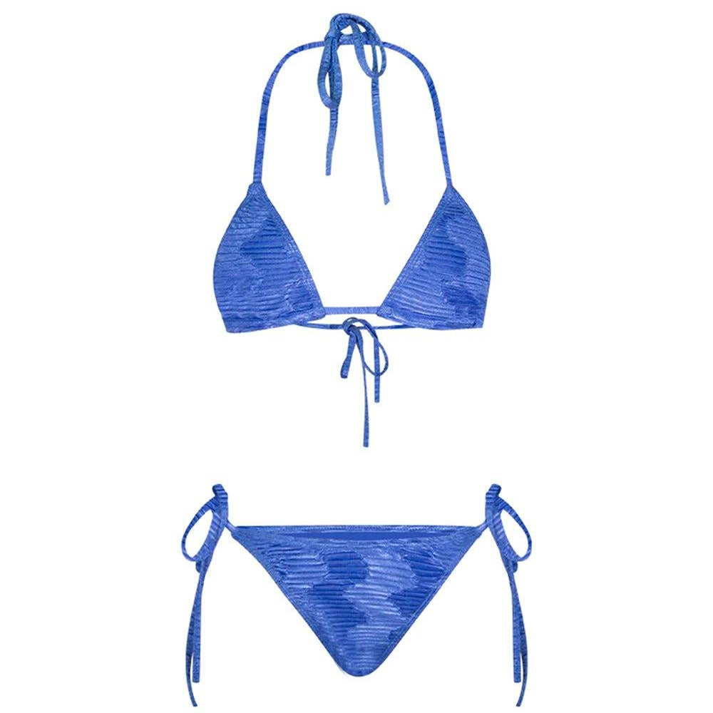 Pressed Pleats Strappy Bikini - Blue - OCEAN MYSTERY
