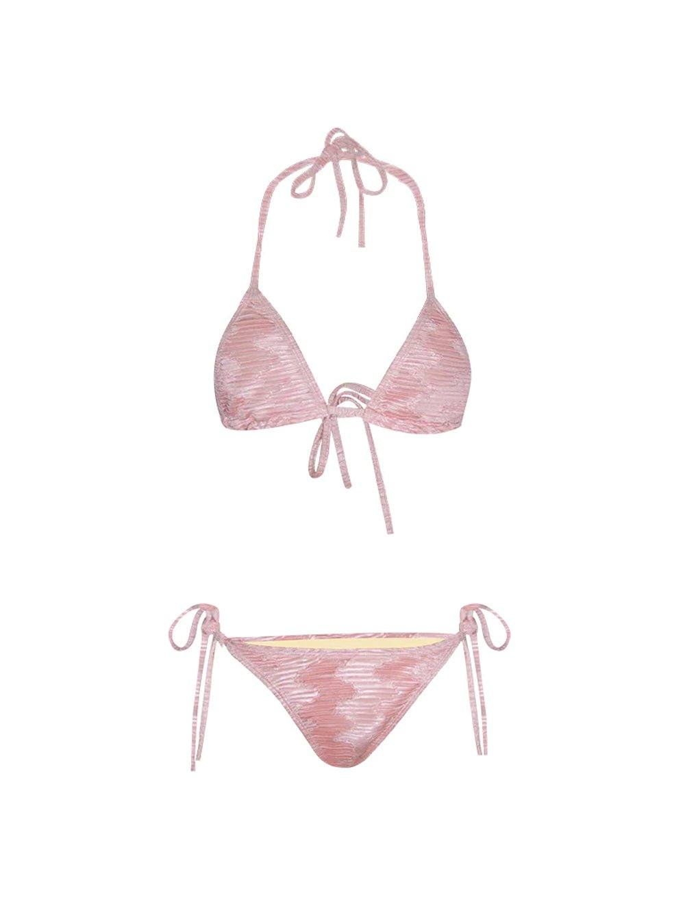 Pressed Pleats Strappy Bikini - Pink - OCEAN MYSTERY