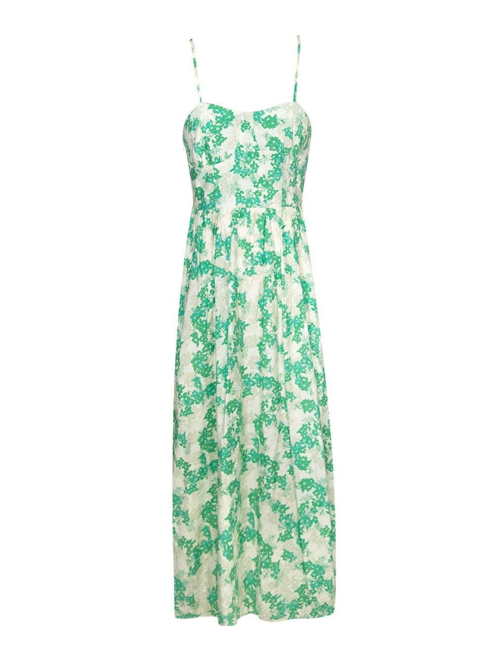 Spaghetti Strap Maxi Dress - Green Floral Prints - OCEAN MYSTERY