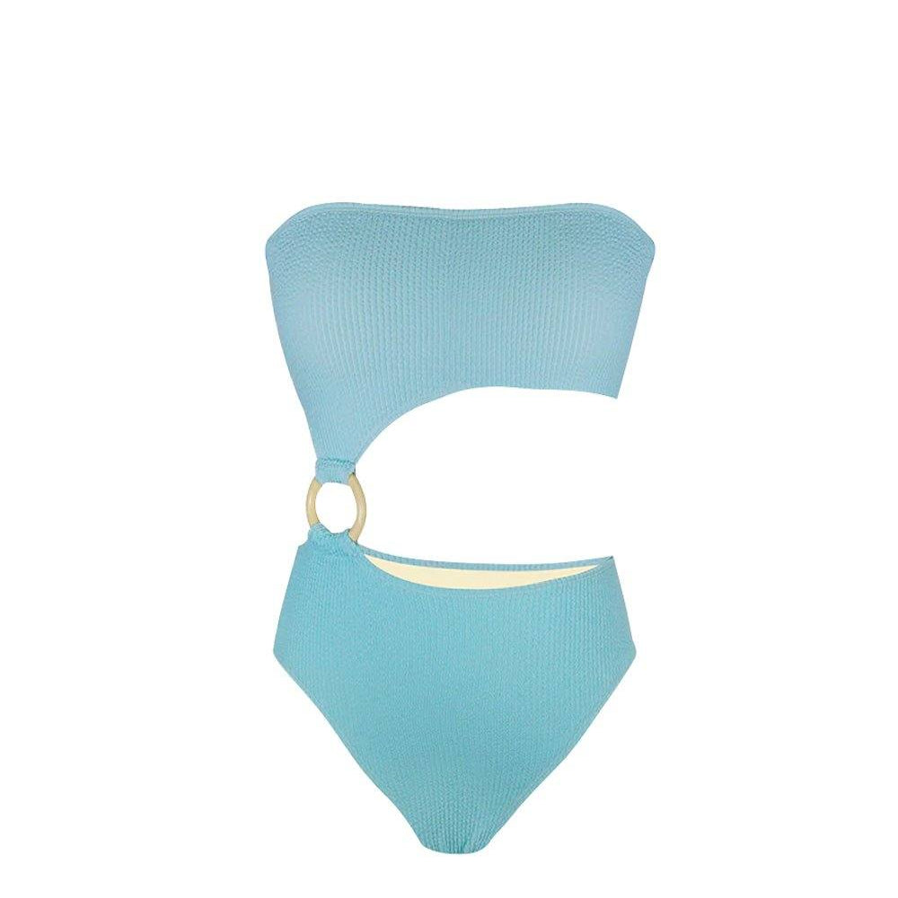 Strapless Irregular Cut Out One Piece Swimsuit - Turkish & Air Force - OCEAN MYSTERY