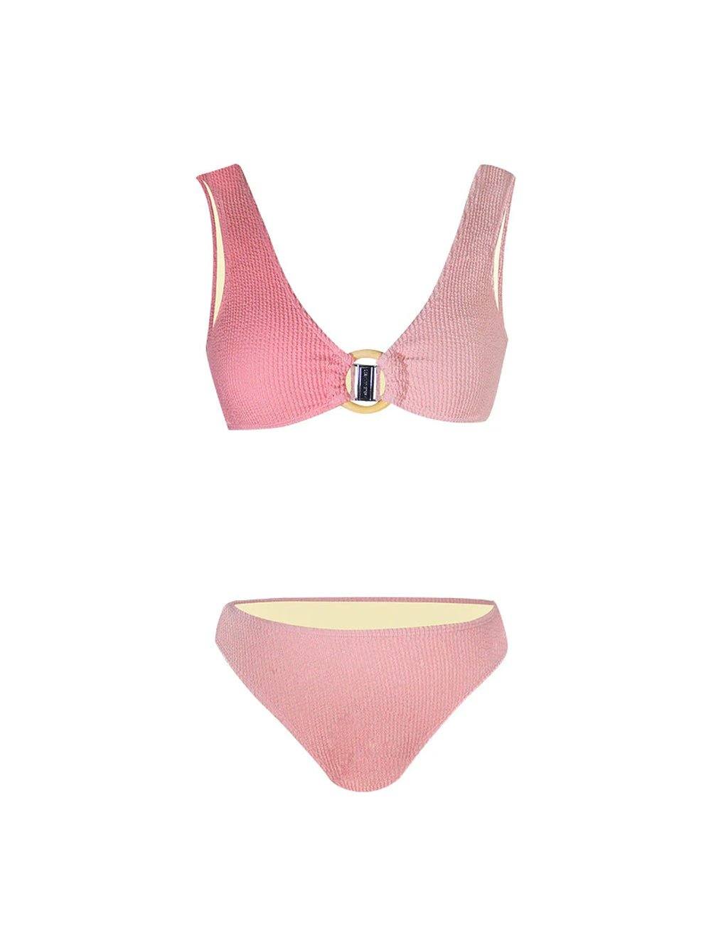 Triangle Fixed Strap Bikini - Peach & Pink - OCEAN MYSTERY