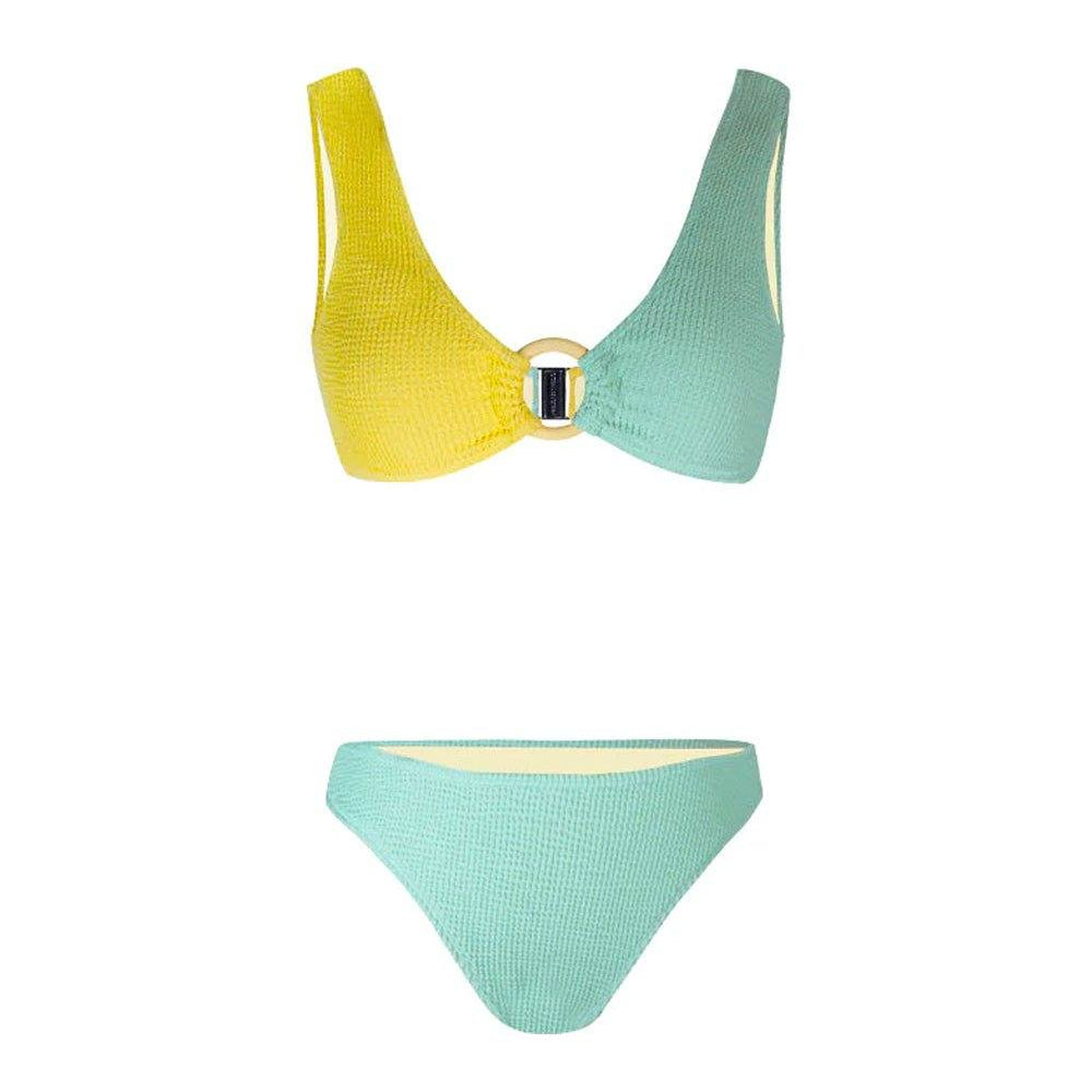 Triangle Fixed Strap Bikini - Yellow & Mint Green - OCEAN MYSTERY