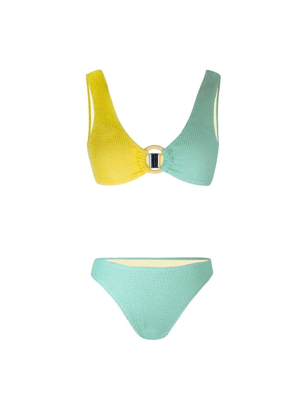 Triangle Fixed Strap Bikini - Yellow & Mint Green - OCEAN MYSTERY