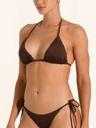 Classic brown string bikini top featuring a minimal coverage style.