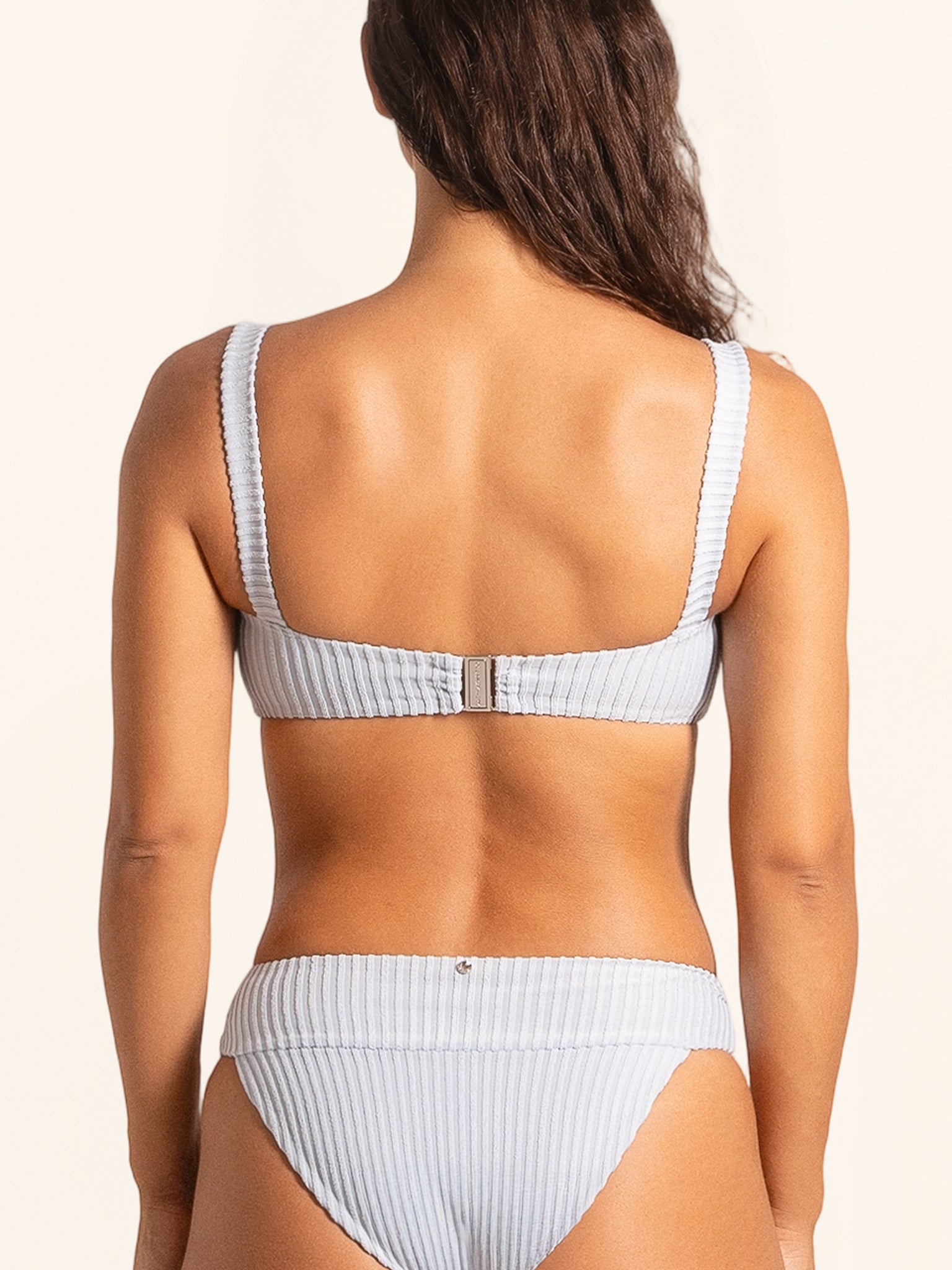 Grey blue bikini top with no wire, designed for effortless beach style.