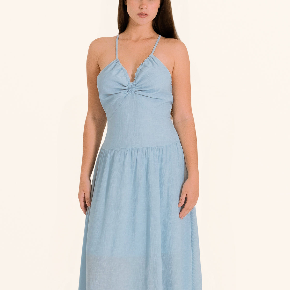 Soft Blue Halter Neck Maxi Dress – Crisscross Back — Ocean Mystery AU –  OCEAN MYSTERY