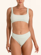 Mint green bikini bottom with a flattering high waist design.