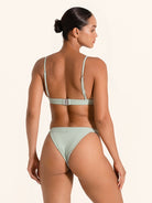Mint green triangle bikini top with adjustable thin straps.