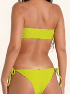 Neon green bandeau bikini top with straight neckline design.