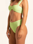 Neon green bikini bottom in high-rise fit for modern swimwear style.