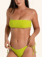 Neon green strapless bikini swim top with chic bandeau cut.