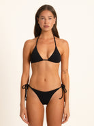 Ocean Mystery black halter bikini top with adjustable tie straps.