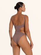 OCEAN MYSTERY brown cut out one piece swimwear with sculpting fit.