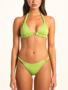 Front view of Ocean Mystery green bikini bottom with minimal coverage