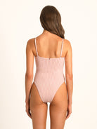 Ocean Mystery red gingham one piece swimsuit designed with high leg cut and timeless fit.