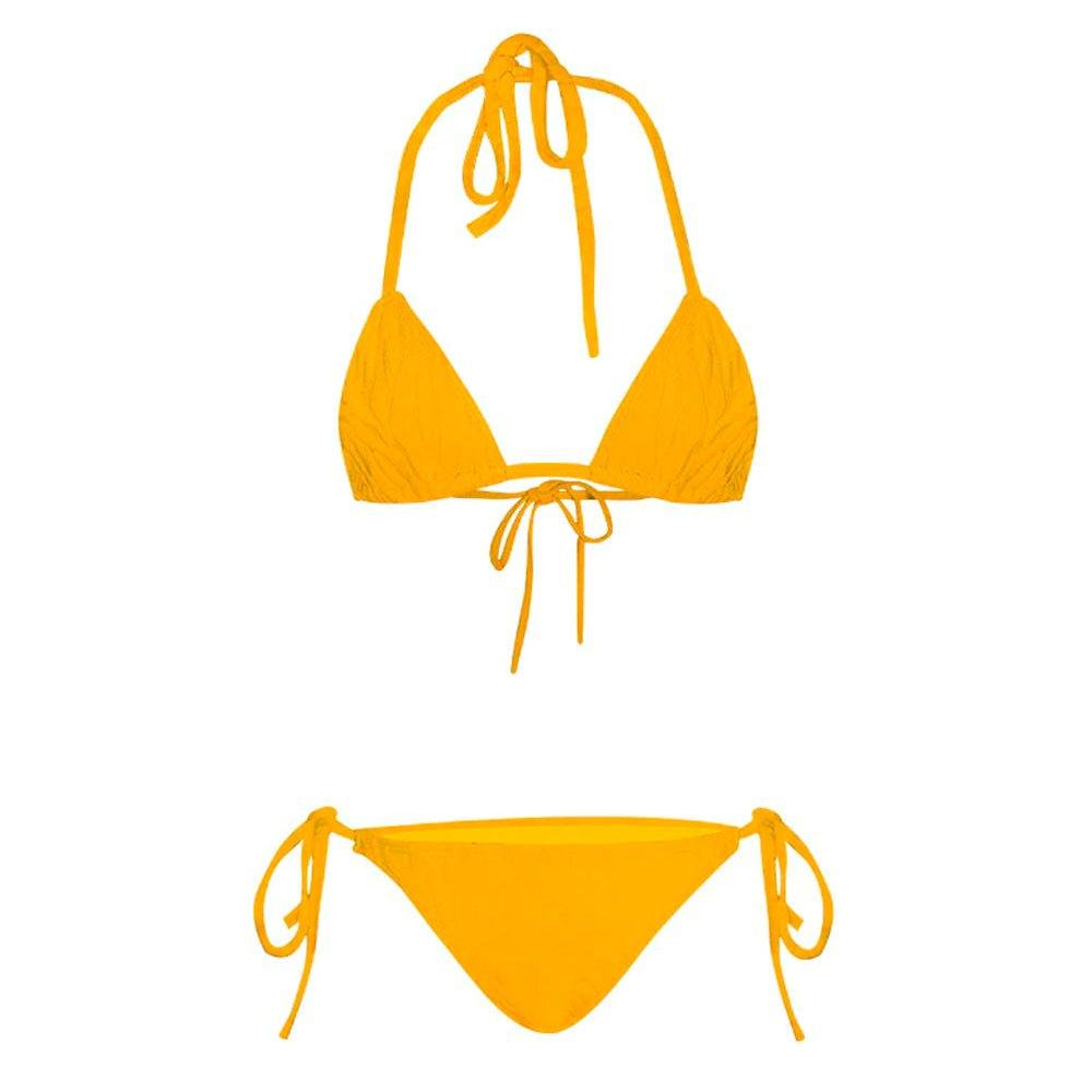 Zebra Print Jacquard Triangle Strappy Bikini - Orange - OCEAN MYSTERY