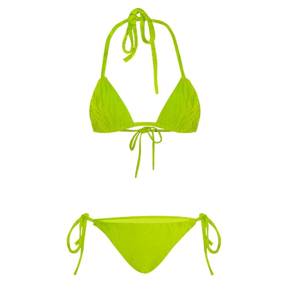 Zebra Print Jacquard Strappy Triangle Bikini - Lime Green - OCEAN MYSTERY