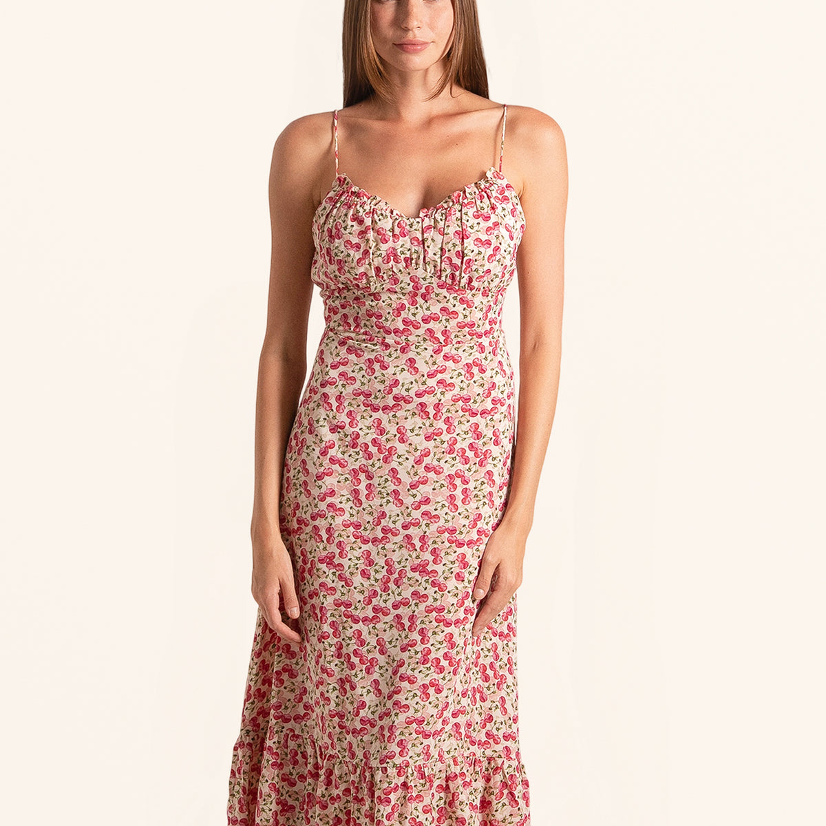 knee length dresses for ladies Black floral spaghetti strap midi dress main image 0