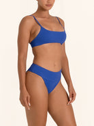 Royal blue bikini bottom with sleek mid-rise cut.