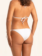 White adjustable bikini bottom in side tie style.