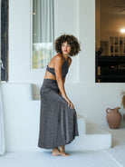 Chic Black and Silver Sparkling Halter Neck Maxi Dress – Slit Design for a Sexy Look
