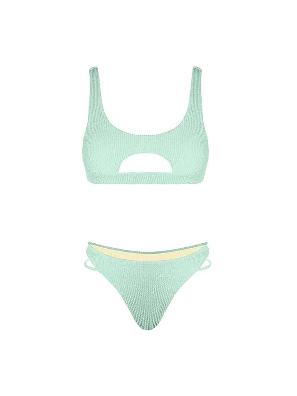 Cut out Fixed Strap Bikini - Mint Green - OCEAN MYSTERY