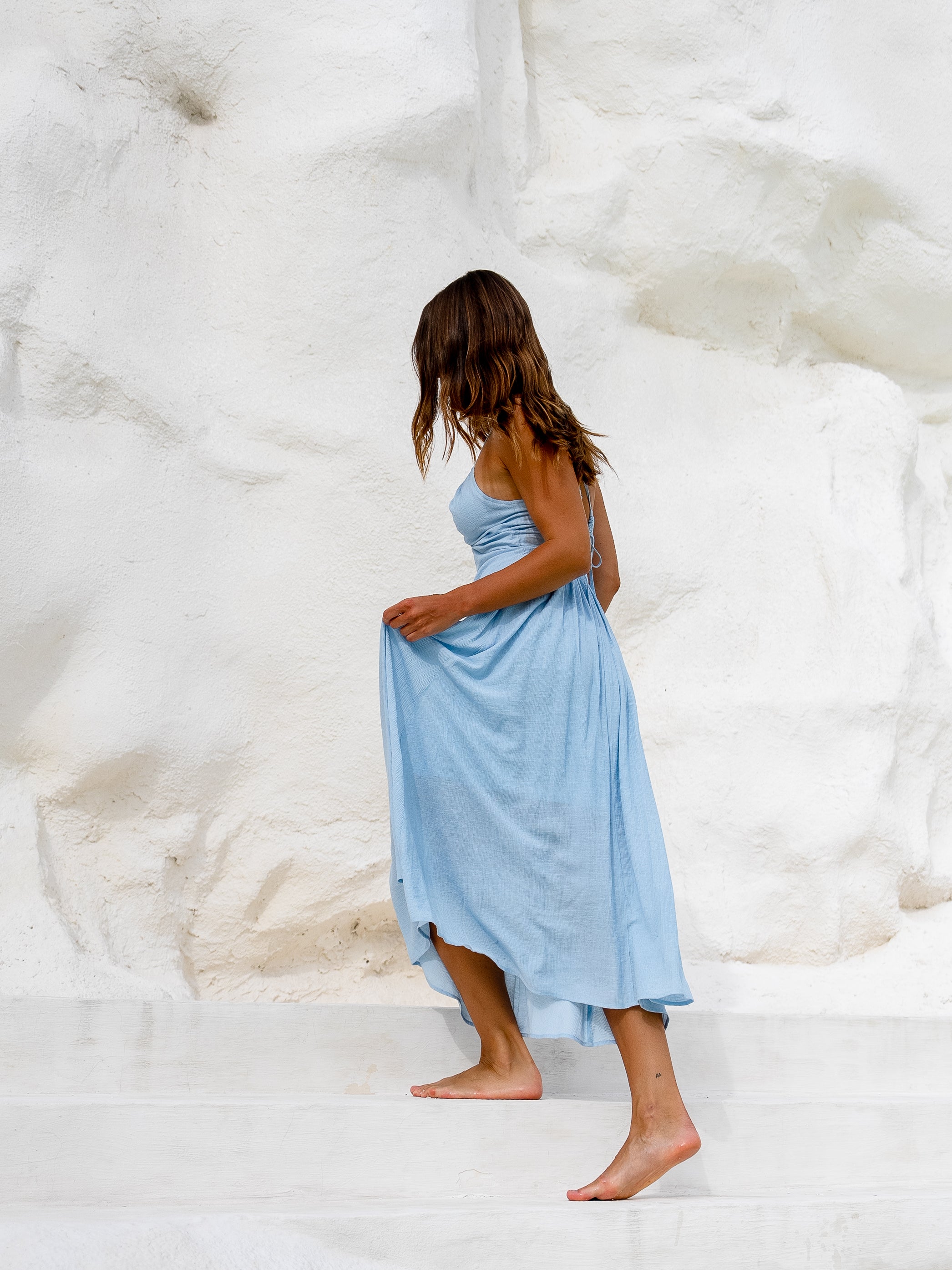 Elegant Baby Blue Midi Dress – Baby Doll Style for a Feminine Look