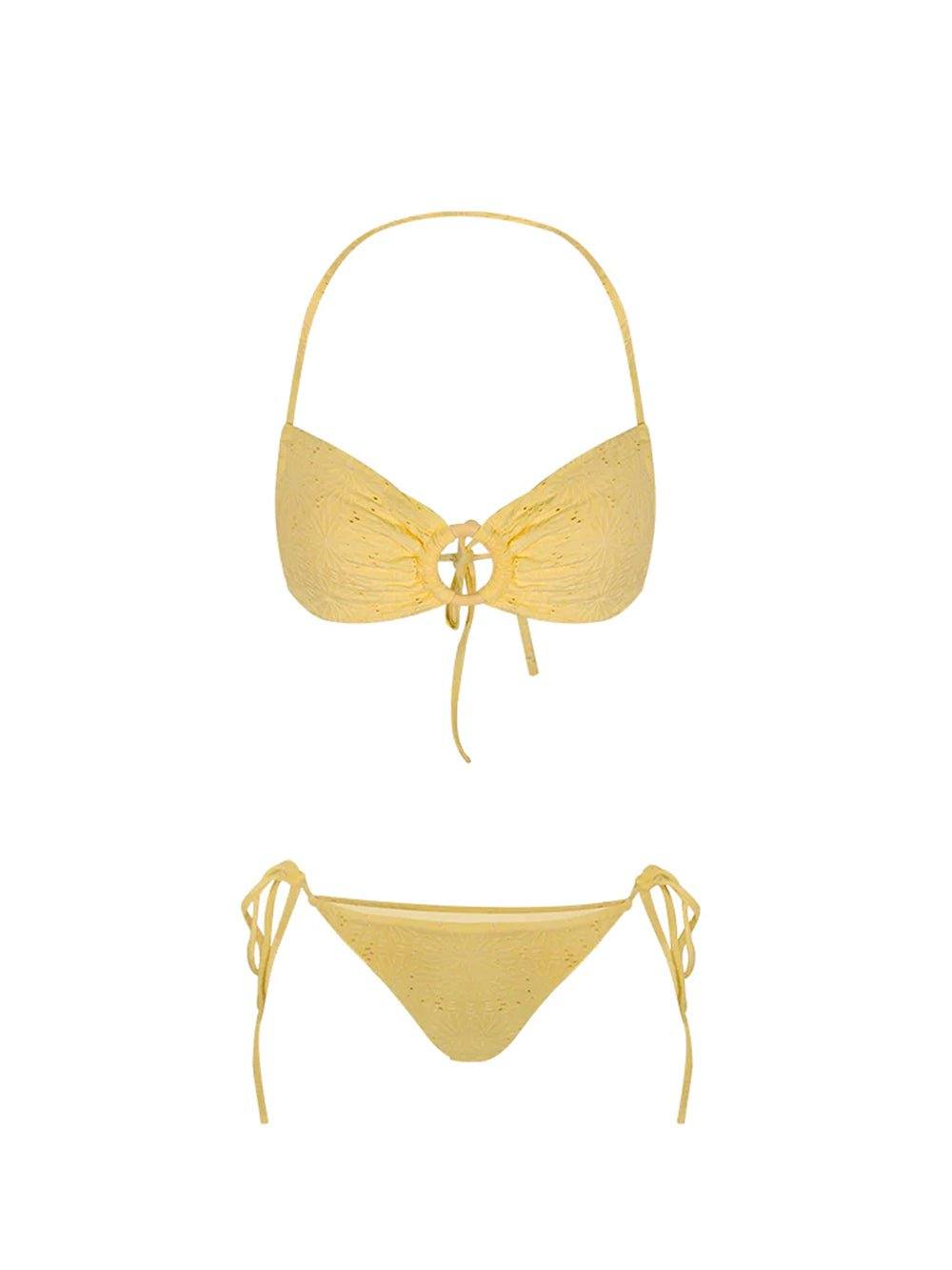 Floral Jacquard Halter Bikini - Yellow - OCEAN MYSTERY