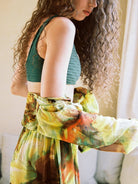 A Women Wearing Floral Print Yarn Tie Holiday Maxi Dress & Green Bikini Top - OCEAN MYSTERY