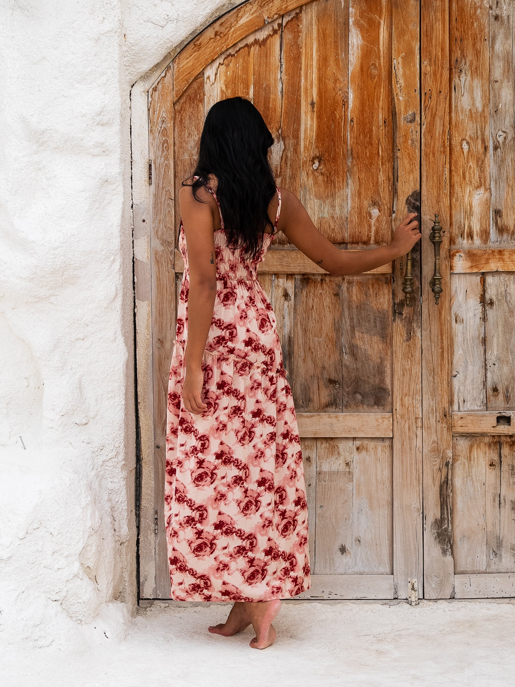 Floral Rose Print Adjustable Maxi Dress – Elegant & Comfortable