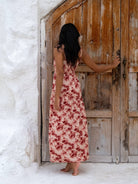 A Girl Wearing Floral Rose Print Adjustable Maxi Dress - OCEAN MYSTERY