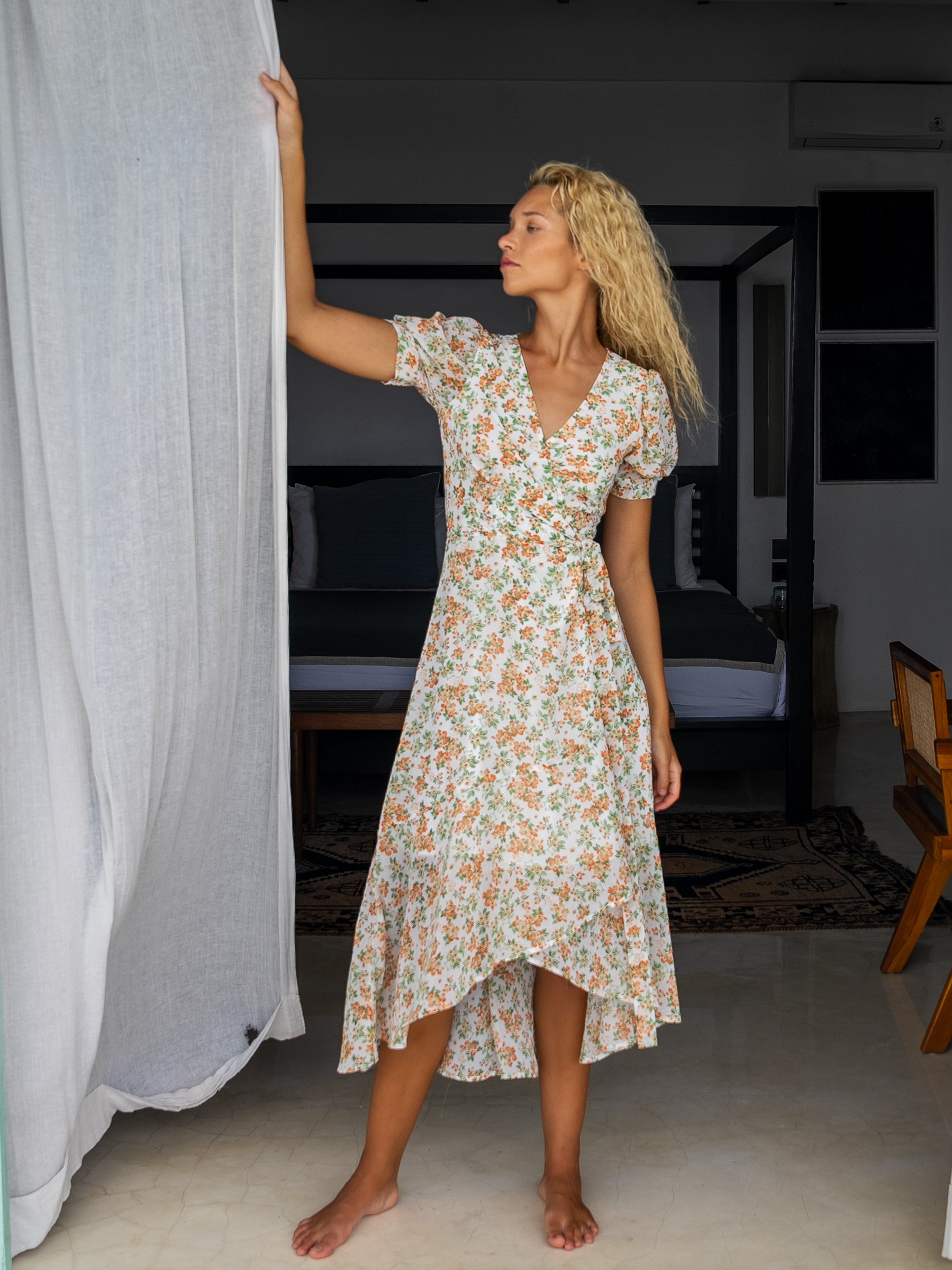 Fresh Little Floral Midi Dress with Wrap Style for a Feminine Look