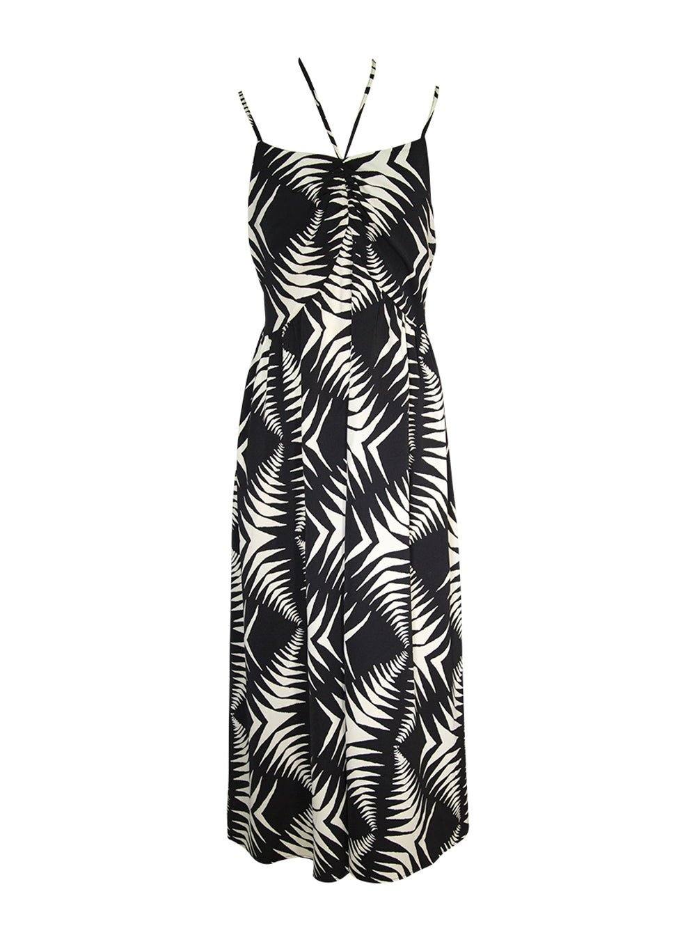 Geometric Print Halter Dress - Black & White - OCEAN MYSTERY