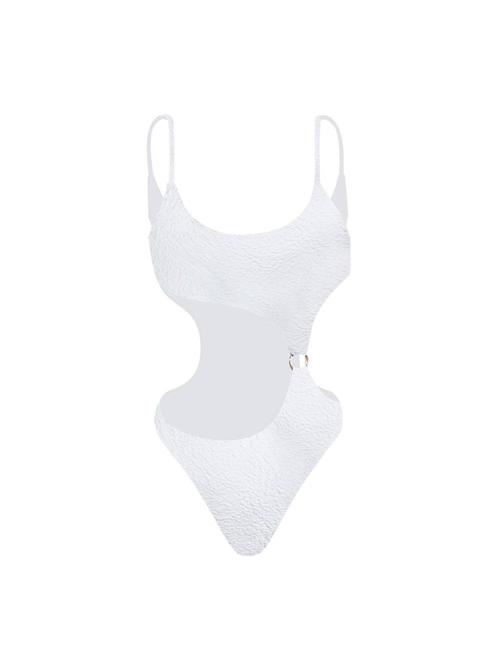 Jacquard Irregular Cut Out One Piece Swimsuit - White - OCEAN MYSTERY