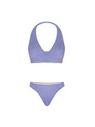 Jacquard Triangle Fixed Halter Bikini Set - Purple - OCEAN MYSTERY