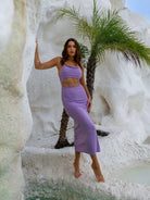 A Women Wearing Lilac Purple Cut Out Backless Maxi Dress - OCEAN MYSTERY