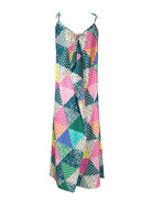 Spaghetti Strap Maxi Dress - Multicolour Geometric Prints - OCEAN MYSTERY