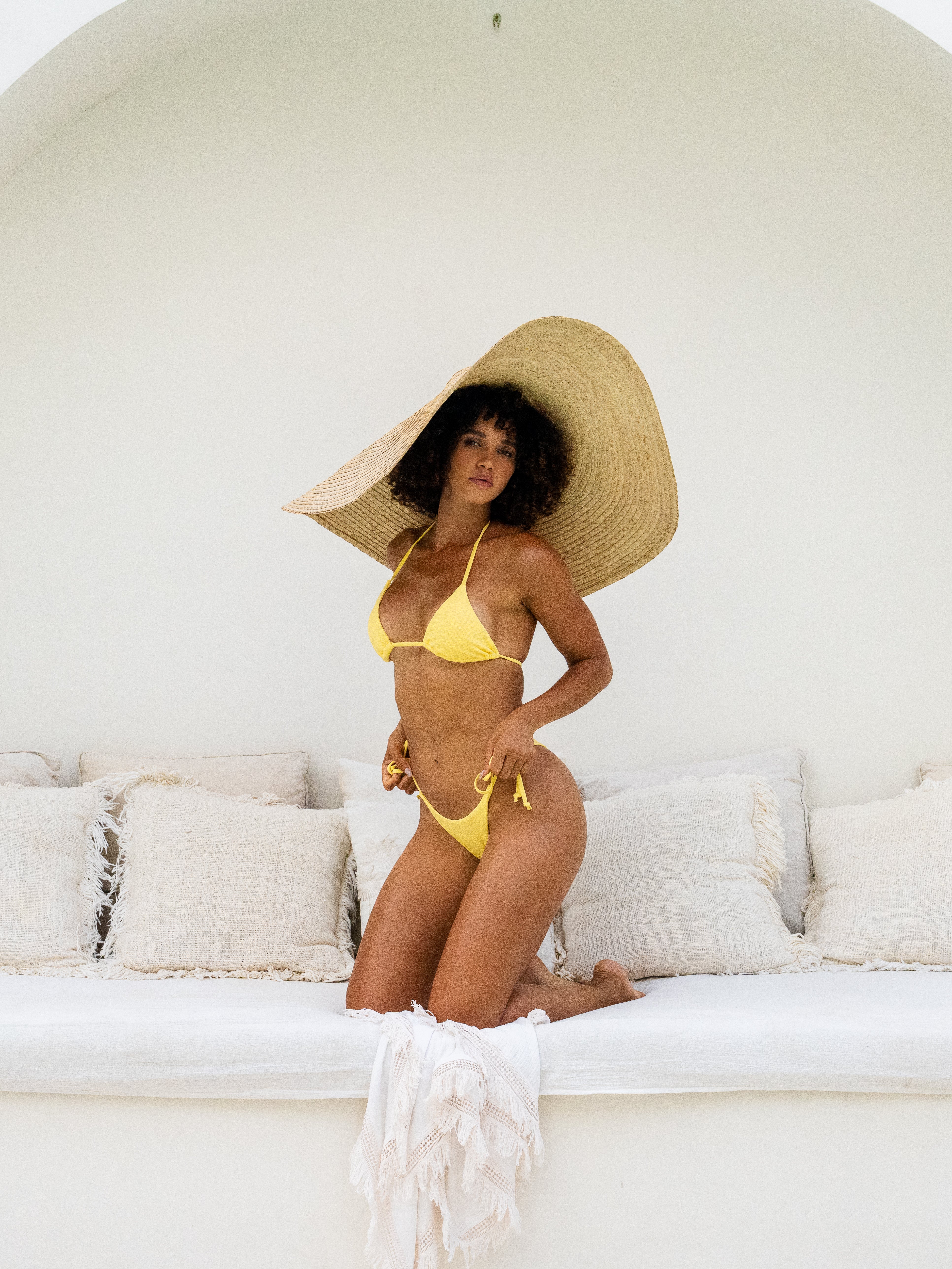 Fashionable Yellow Textured Triangle Bikini Set – Comfortable and Stylish
