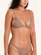 Coffee color bikini top designed for women with minimal style.
