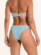 Colorblock bikini bottom in blue and grey with chic side ring accent.