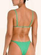 Adjustable green bikini top with supportive slim straps.