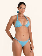 Aqua halter set bikini bottom with flattering silhouette.
