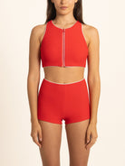 A versatile high-waisted boy short swim bottoms, offering smooth tummy control and comfortable full coverage with an active-chic aesthetic.