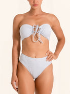 Light blue high waisted bikini bottom with flattering fit.