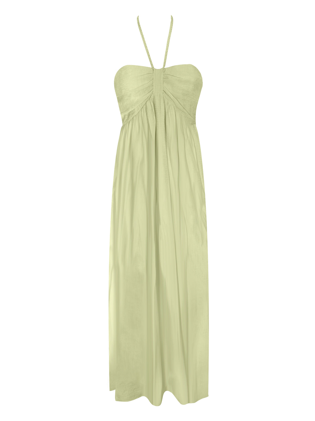 Light green halter maxi dress with a flowy skirt design