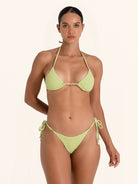 Light green bikini top with adjustable tie straps.